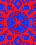 Vibrant Red Blue Tribal Medallion Rug