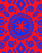 Vibrant Red Blue Tribal Medallion Rug