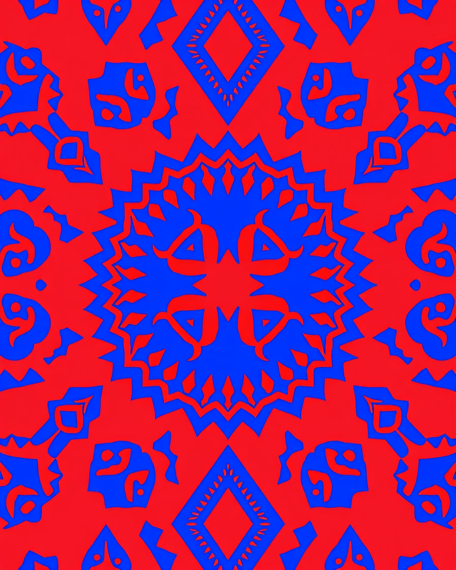Vibrant Red Blue Tribal Medallion Rug