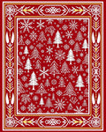Crimson Snowflakes Pine Trees Border Rug