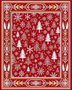Crimson Snowflakes Pine Trees Border Rug