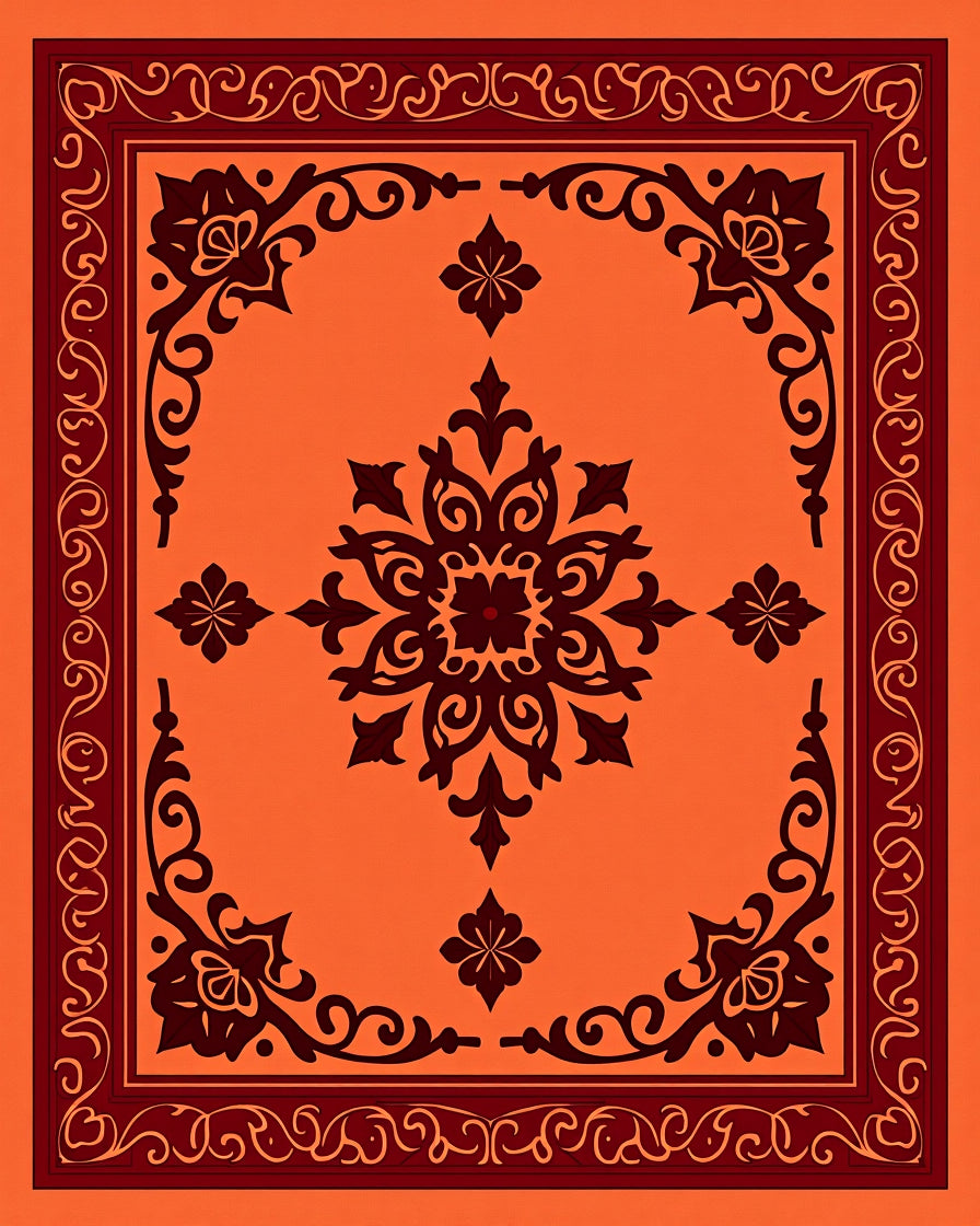 Rich Amber Floral Corner Medallion Rug