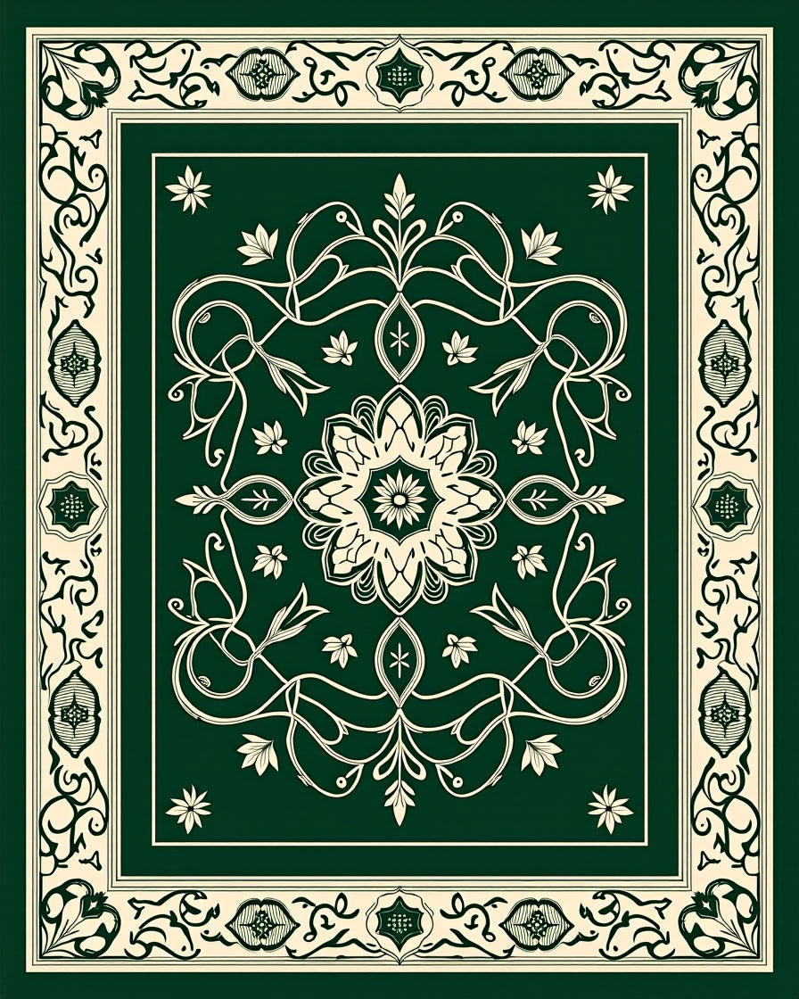Emerald green floral vine medallion Rug