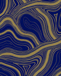 Deep Blue Gold Swirl Terrazzo Rug