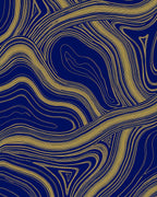 Deep Blue Gold Swirl Terrazzo Rug