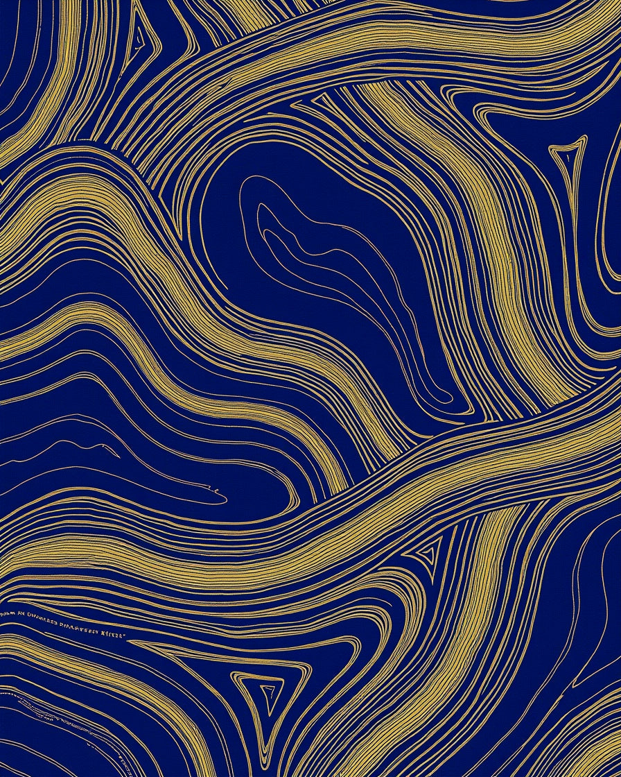 Deep Blue Gold Swirl Terrazzo Rug