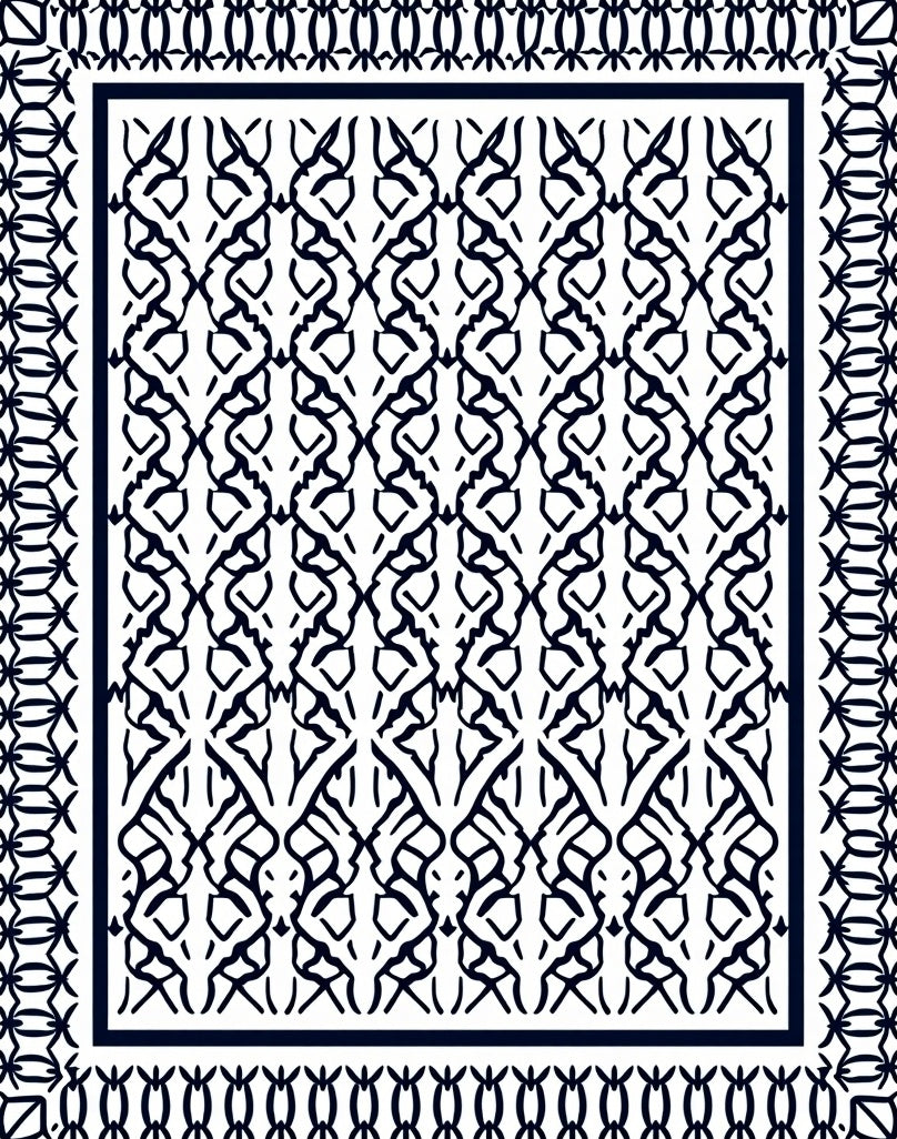 Dark Blue Traditional Scrollwork Border Rug