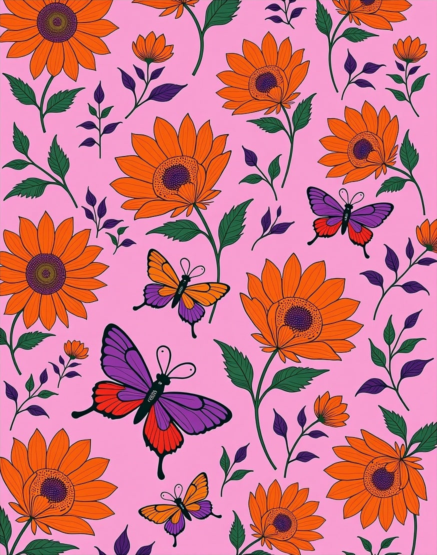 Vibrant Orange Sunflowers Purple Butterflies Rug