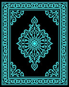 Turquoise Ornamental Mandala Border Rug