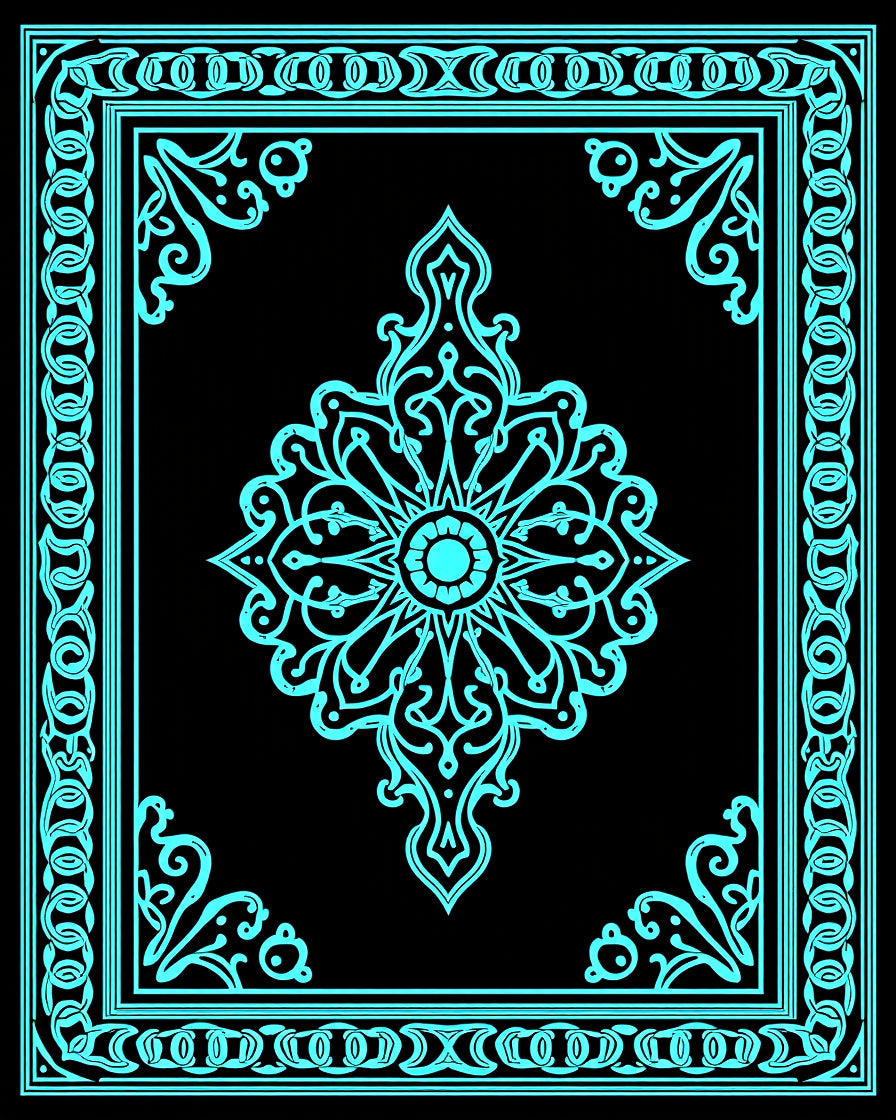 Turquoise Ornamental Mandala Border Rug