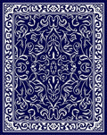 Deep Blue White Symmetrical Floral Scroll Rug