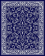 Deep Blue White Symmetrical Floral Scroll Rug
