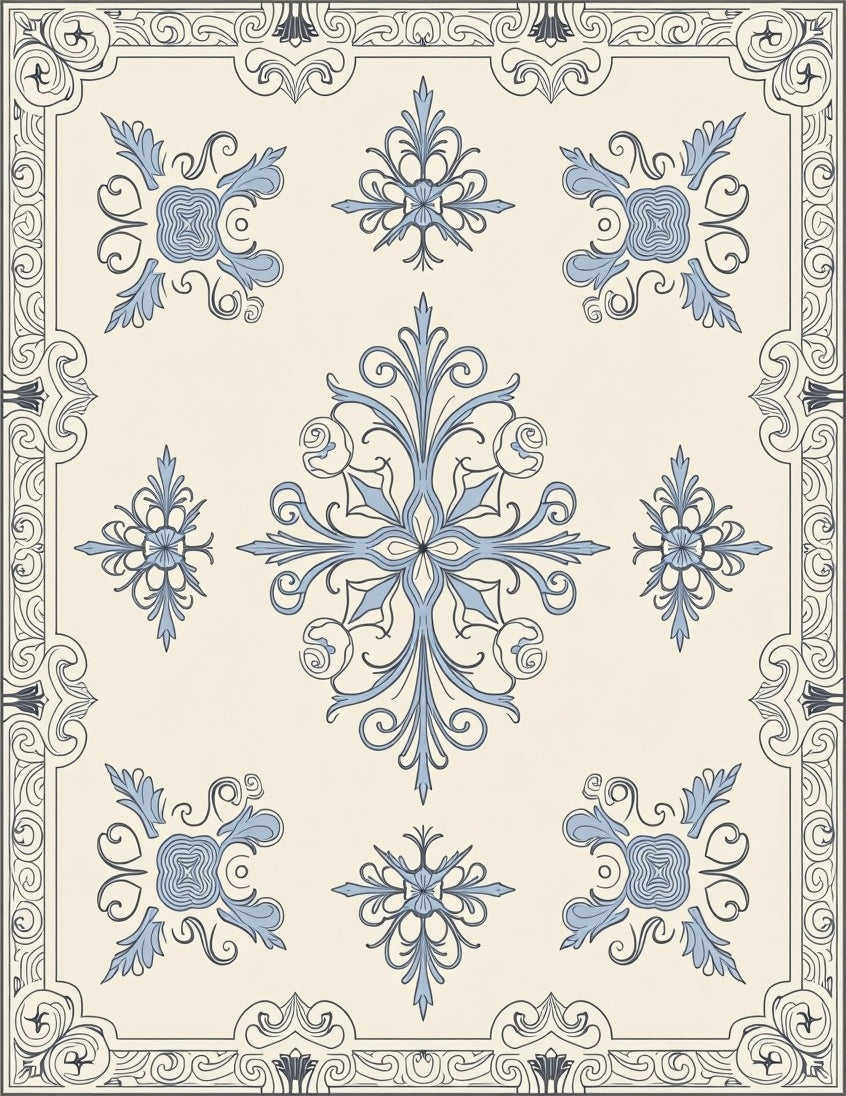 Pale Blue Floral Medallion Symmetry Rug