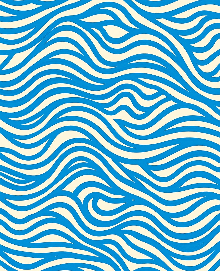 Bold Blue Cream Swirling Lines Rug