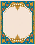 Teal Coral Gold Floral Medallion Border Rug