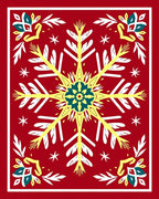 Red Yellow Snowflake Floral Sunburst Rug