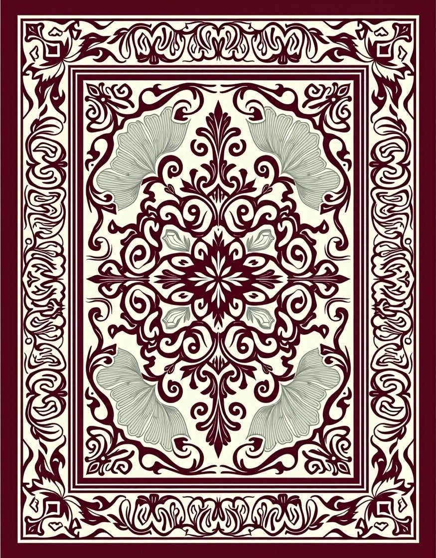 Crimson Botanical Medallion Frame Rug