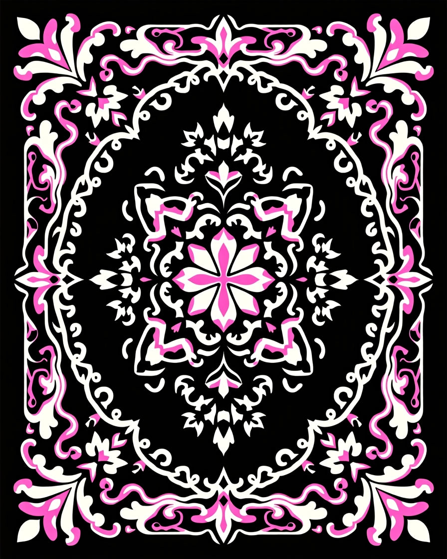 Ornate Pink and White Floral Medallion Rug
