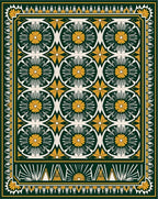 Deep Green Gold Sunburst Circles Rug