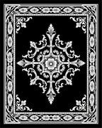 Ornate Black White Floral Medallion Rug