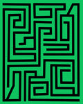 Green Black Maze Geometric Rug