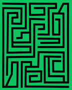 Green Black Maze Geometric Rug
