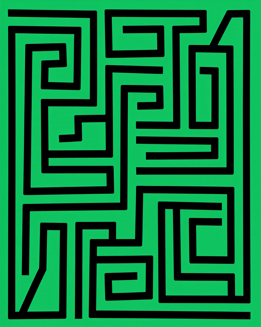 Green Black Maze Geometric Rug