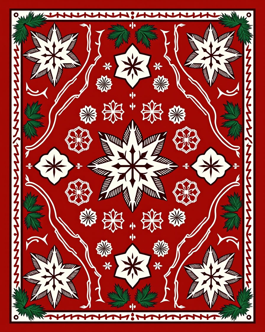 Crimson Starburst Foliage Border Rug