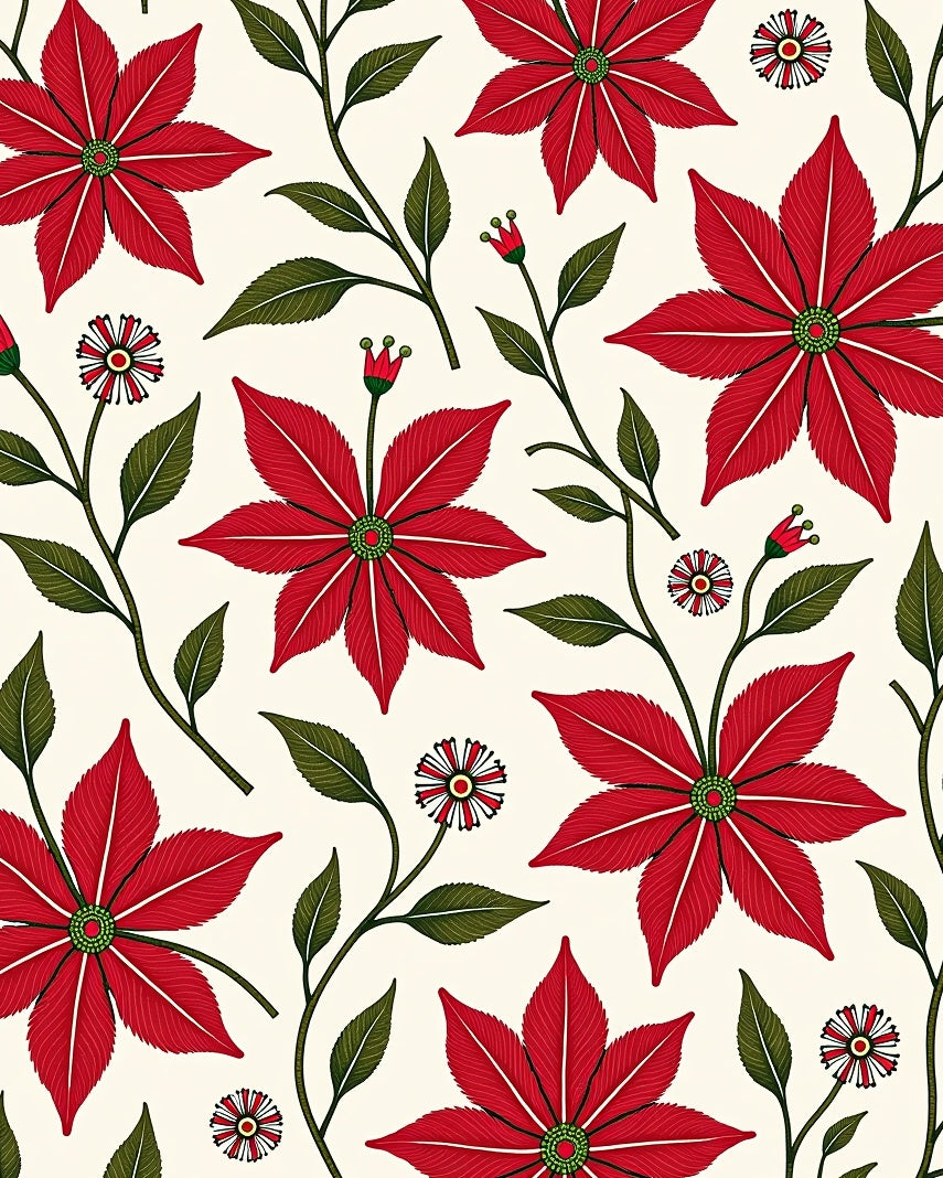 Crimson Red Floral Vine Garden Rug