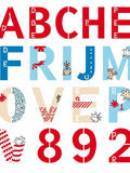 Red Blue Alphabet Illustrations With Florals Rug
