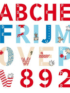 Red Blue Alphabet Illustrations With Florals Rug