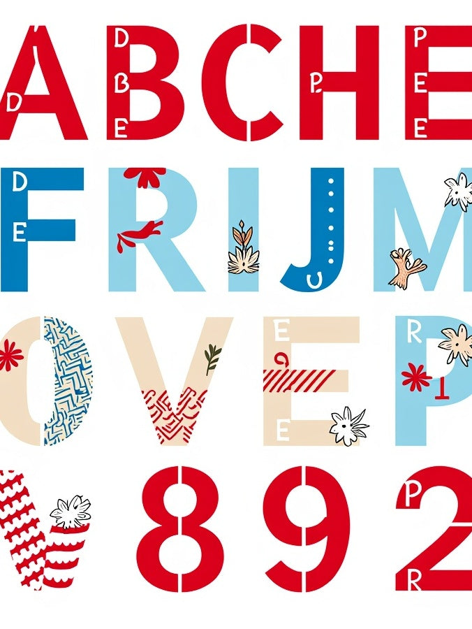 Red Blue Alphabet Illustrations With Florals Rug