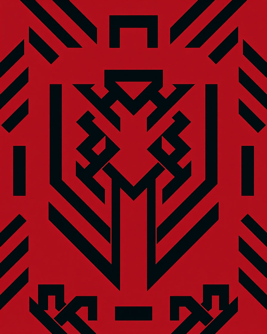 Bold Red Geometric Animal Rug