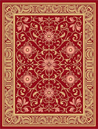 Crimson Floral Scrollwork Rug