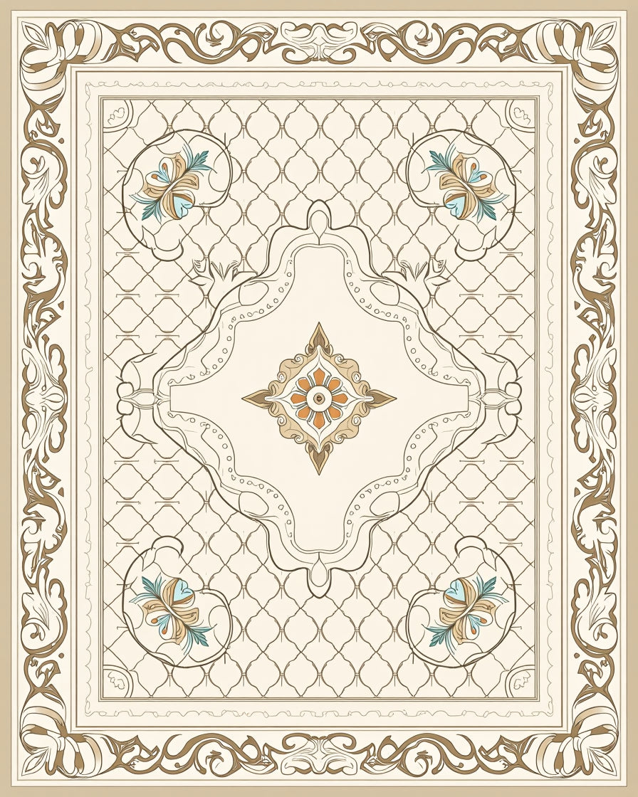 Ornate Cream Terra Cotta Floral Lattice Rug