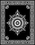 Black White Ornate Floral Medallion Frame Rug