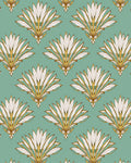 Art Deco Teal White Golden Fan Rug