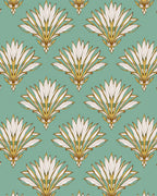Art Deco Teal White Golden Fan Rug