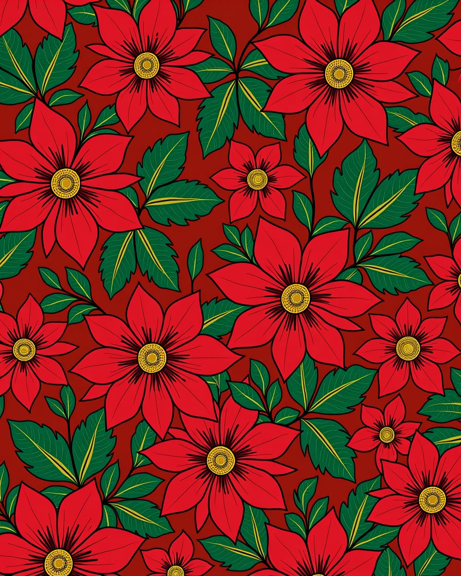 Bold Red Floral Foliage Rug