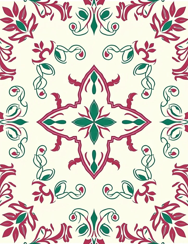 Regal Crimson Emerald Floral Arrangement Rug