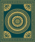 Golden Teal Mandala Ornamental Frame Rug