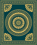 Golden Teal Mandala Ornamental Frame Rug