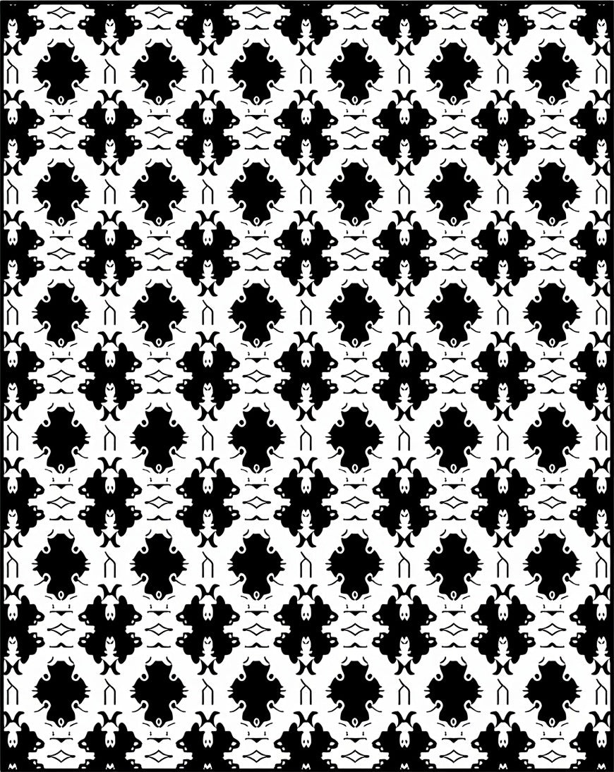 Black White Ornamental Mandala Rug