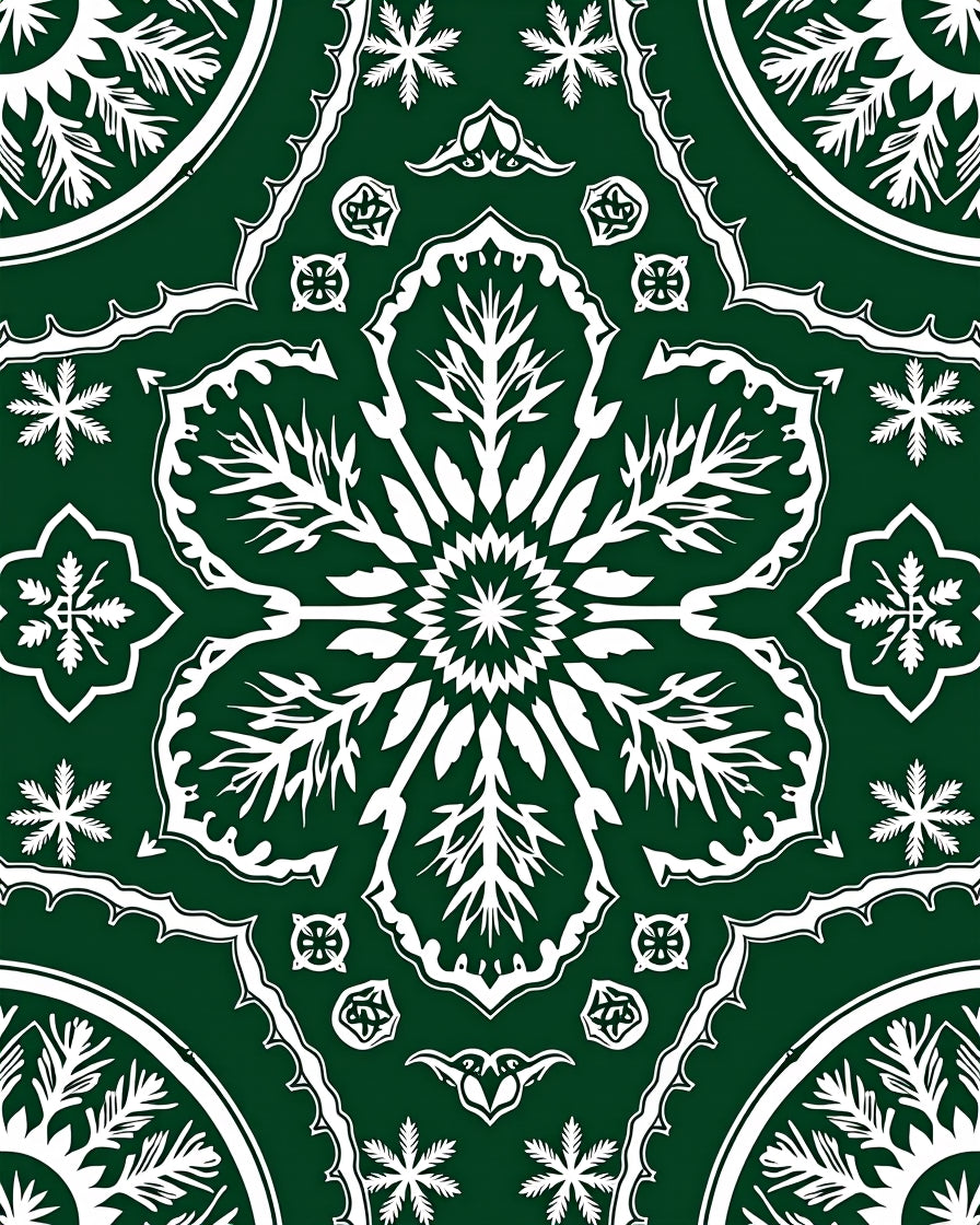 Deep Forest Green Floral Medallion Rug