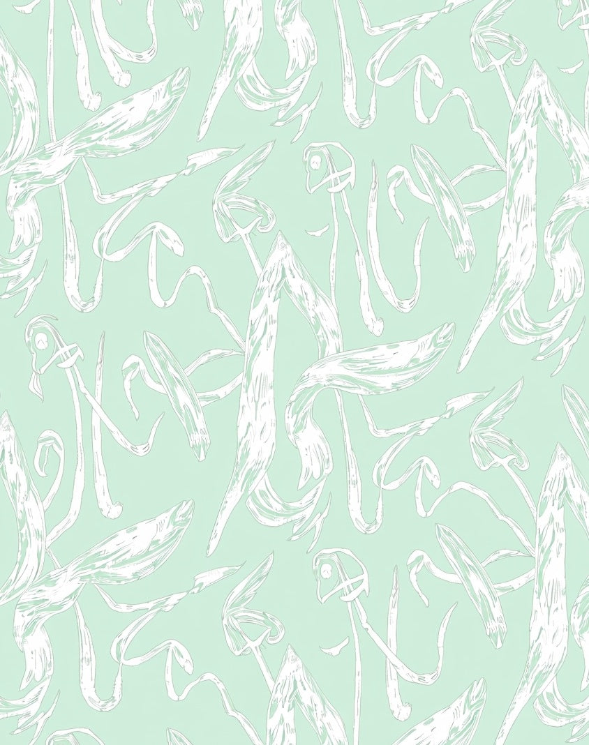 Mint Green Abstract Organic Swirl Rug