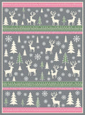 Winter Forest Deer Snowflakes Pink Green Rug
