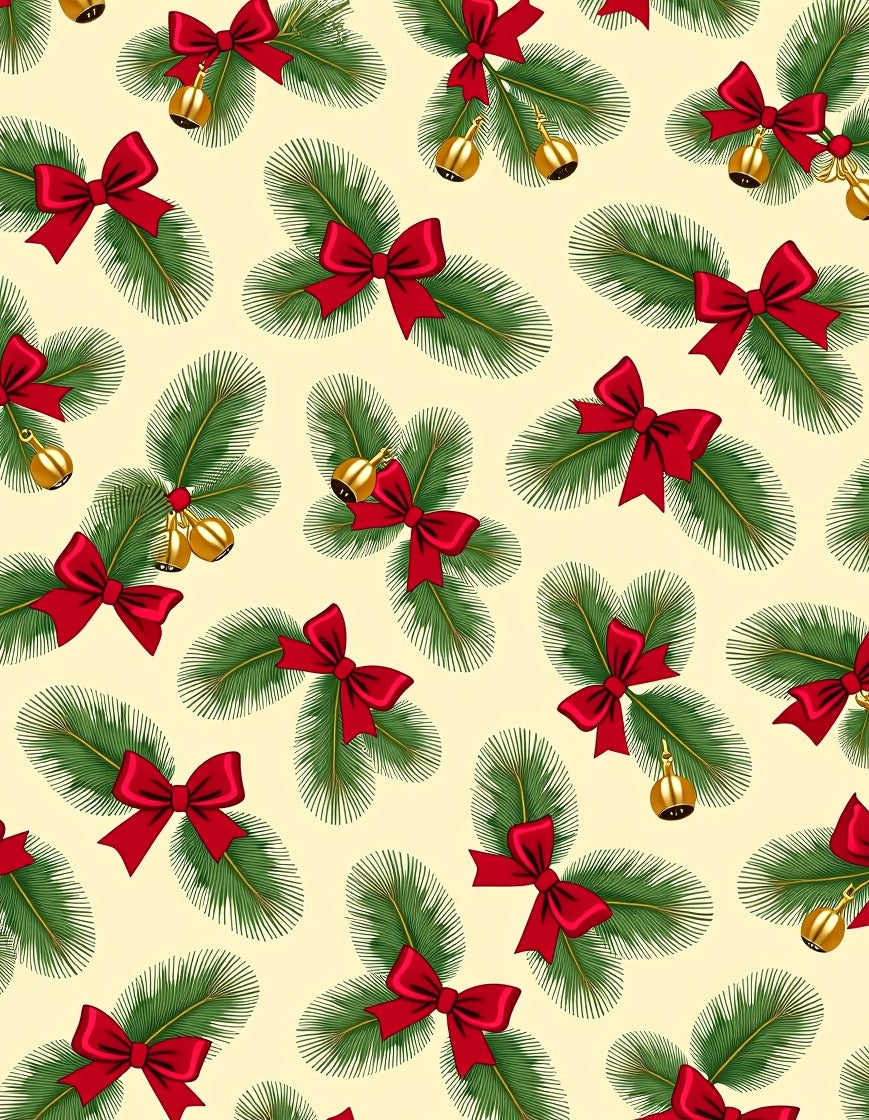 Festive Pine Sprigs Red Bows Golden Bells Rug