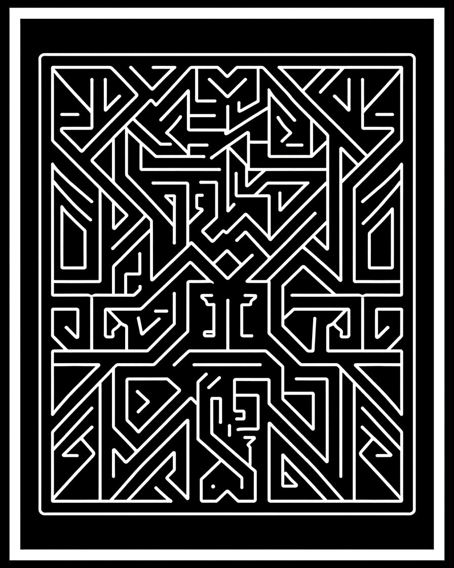 Black White Angular Maze Harmony Rug
