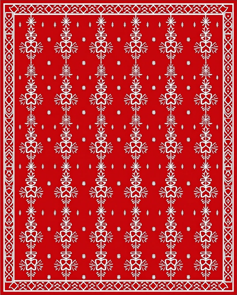 Crimson White Folk Scandi Medallion Rug