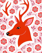 Orange Deer Red Floral Circles Background Rug